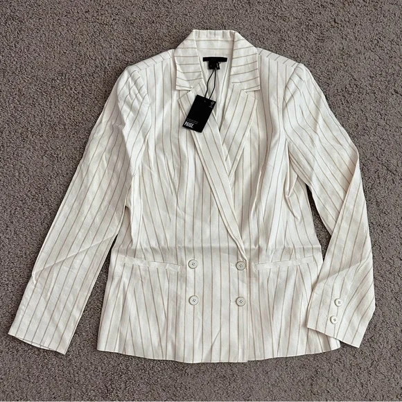 Paige Rosette Stripe Double Breasted Linen Blend Blazer Womens 6 - Picture 2 of 14